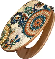 banjado Design WC Sitz Bambus 44x38x5cm - Modernes Mandala - Toilettendeckel/Toilettensitz Bambus - hochwertiger Bambus Klodeckel/WC-Sitz mit Universal Scharnieren für alle gängigen Toiletten [TDB 10984]