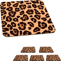 MuchoWow® Sklenený podtácek Štvorcová sada 6 kusov Potlač pantera 10x10x0.3cm Podložky pod poháre - podložky pod nápoje - ochrana stolovej dosky -
