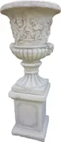 Schöne Amphore auf Sockel als Set aus Steinguss perfekt für den Garten die Terrasse oder den Vorgarten 126cm H, PO-90uPO-72