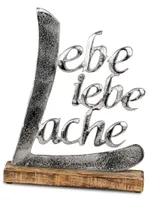 Schriftzug Lache Liebe Lebe aus Aluminium / Mango 32 cm Holz Deko Aufsteller Tischdeko Dekoration