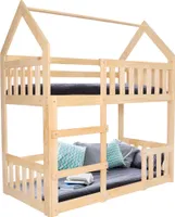 Springos® Kinderbett Etagenbett 80 x 160 cm Hausoptik Kiefernholz Bodentief Bett mit Lattenrost Hochbett aus Massivholz mit Rausfallschutz