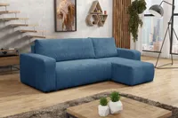 VENASI LUNA Universell Ecksofa mit Schlaffunktion und Bettkasten Cord Blau Schlafsofa Eckcouch Sofa