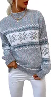 ASKSA Damen Weihnachten Pullover Strickpulli Hohem Kragen Langarm Jumper Sweater, A Grau, S