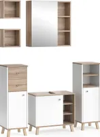 Vicco Badmöbel-Set Senyo, 5 Teile, mit Regalen, Weiß/Sonoma