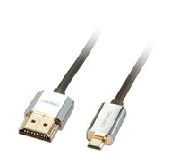 LINDY - 2 Meter HDMI zu Micro HDMI A/D CHROME CHROME Kabel, Slimline High Speed, 4k@60Hz bis 18G 3D 1080p HDCP 2.2 HDR, ARC, CEC, ATC Certified |Kompatibel mit TV, Monitor, Tablet, Laptop