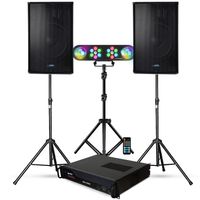 SONO DJ 3200W TOTAL, Bass Reflex Enceintes 12"/30cm, avec supports PIEDS + Amplificateur Gemini 2000W, Pack jeux de lumières LED