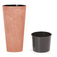 Prosperplast Tubus Slim Effect doniczka do kwiatów betonowa konstrukcja 2w1 w tym doniczka okrągła plastikowa 200mm, terakota