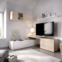 Wandeinheit Dagnell, modulares Eck-Wohnzimmerset, Wohnzimmermöbel Multiposition TV-Ständer, 201 x 41 x 180 cm, Weiß und Eiche