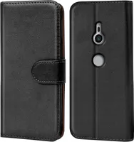 Conie Klapp Tasche für Sony Xperia XZ2 Kartenfach Rundumschutz Hülle in Schwarz
