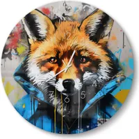 DEQOART Glasuhr Ø50 cm Zahlen 'Urbaner Fuchsstil' Wanduhr Glas Uhr Design leise Küchenuhr