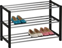 Schuhregal DUBLIN mit 3 Ablagen in schwarz. Robuste Schuhablage mit Metallrahmen, edel verchromt. Ideal für Flur und Diele.