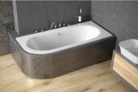BADLAND Eckbadewanne Rechteck Badewanne Avita SLIM RECHTS 180x80 Rand 15mm mit Ablaufgarnitur, Füßen und Styroporverkleidung mit Ablage 4cm GRATIS