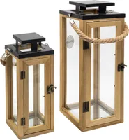 Dekovita, Laterne Holz Natur - 2er Set: 30cm / 42cm
