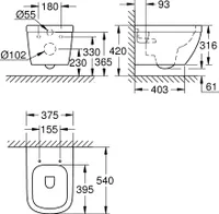 Grohe Wand-Tiefspül-WC Euro Keramik 39538 für UP-SPK Abg. waager. alpinweiß, 39538000