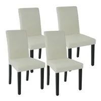 4er-Set Esszimmerstuhl HWC-J99, Küchenstuhl Stuhl Polsterstuhl, Holz Kunstleder  creme-weiß, schwarze Beine