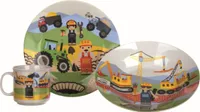 Kindergeschirr-Set, Keramik, 2 Teller und eine Tasse Baumeister