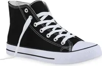 Mytrendshoe Damen Sneaker High Schnürer Bequeme Stoffschuhe Schuhe 835934, Farbe: Schwarz, Größe: 44