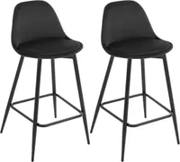 Klihome Barhocker, Küchenhocker Samt, mit Fußstütze, gepolstert, Metallbeinen, Schwarz