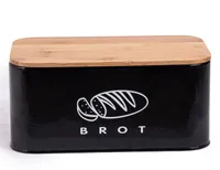 Theo&Cleo Brotkasten aus Metall mit Bambus Deckel 30cm * 18cm * 14cm Schwarz