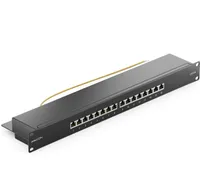 deleyCON CAT 6a Patchpanel Verteilerfeld 16 Port - Desktop 19" Zoll Rackeinbau Servermontage RJ45 Geschirmt - TIA568A TIA568B - Schwarz