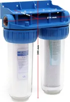 Naturewater NW-BR10B3 2-stopniowy podwójny filtr do wody, 5 µ, 20,67 mm (1/2"), wkład PP Ø62 mm, uchwyt ścienny filtra, klucz do filtra, blok z węglem aktywnym do filtra osadów