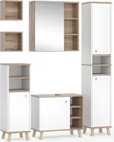 Vicco Badmöbel-Set Senyo, 5 Teile, mit Hochschrank, Weiß/Sonoma