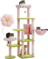 PurpurRain Kratzbaum Katzenturm mit großer Hängematte und Höhle für große Katze, 150cm