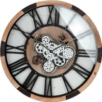 Gilde Wanduhr, rund, Zahnrädermotiv, Holz, Metall, naturfarben, schwarz, VE 1, L. 8 cm, D. 67,5 cm  46165
