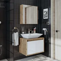 Roomart Badmöbel Set ATLANTIC 3 Teilig 65 cm Unterschrank mit Keramikwaschbecken   - Spiegelschrank