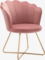 Muschelsessel Polstersessel Stoff Samt Rosa dicke Polsterung Polsterstuhl Metallgestell gold