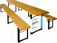 Casaria Bierzeltgarnitur 220 cm Klappbar Stabil 3 Teilig 2x Bierbank 1x Breiter Tisch Holz Biertischgarnitur Festzeltgarnitur Biergarten Biergarnitur