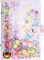 Budgetplaner Deutsch A6 | Cash-Stuffing-Sparbuch mit Reißverschlusstaschen & RFID-Schutz | Inkl. 24 Karten, 6 Trennblätter (19x13cm) - Glitzer