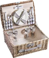Kobolo Picknickkorb Picknickkoffer - Zubehör für 4 Personen - Weide grau 43x33x18 cm - Korb mit Geschirr Besteck Weidenkorb Henkel Griff Aufbewahrung