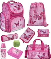 Mädchen Schulranzen 1. Klasse BUTTERFLY SCHMETTERLINGE 9-teiliges Set mit Sporttasche