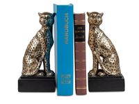 Formano Set Buchstützen Gepard antik-gold auf schwarzem Sockel Figur Poly 20 cm
