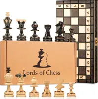 Schachspiel Holz Schachbrett Handgefertigt mit Schachfiguren für Kinder Schach Chess klappbar Antik 35x35CM