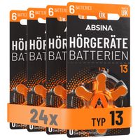 ABSINA 24x Hörgerätebatterien 13 mit gut greifbarer Schutzfolie - Hörgeräte Batterien PR48 ZL2 P13 Zink Luft 1,45V