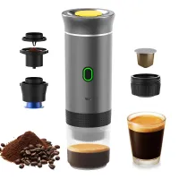 Tragbare Kaffeemaschine fuers Auto, Zuhause, auf Reisen, 3-in-1-kabellose elektrische Kaffeemaschine, funktioniert mit Kapseln und gemahlenem Kaffee, 15 Bar, Mini-Kaffeemaschine zum Kaltbruehen und Aufwaermen mit 150-ml-Tasse