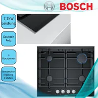 Bosch Gaskochfeld 60 cm Glaskeramik Schwarz PRP6A6B70D
