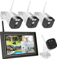 SecuFirst 2K Überwachungskamera Aussen Set mit Monitor,4X Kameras Überwachung ohne WLAN +7 Zoll Touchscreen Funk NVR Bildschrim,Gegensprech oder Wiede