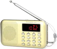 Retekess PR11 Prenosné rádio, AM FM rádio s reproduktorom, rádio na batérie, MP3 prehrávač, núdzová baterka, LCD obrazovka (zlatá)