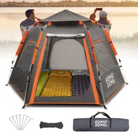Sumosuma Camping Zelt 3-4 Personen Kuppelzelt, Wasserdicht UV-Schutz, Pop Up Zelt Doppelschicht, Wurfzelt Sechseckiges mit Regenschutzbeutel, Schwarz