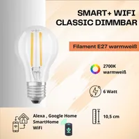 LEDVANCE Smarte LED-Lampe mit WiFi Technologie, Sockel E27, Dimmbar, Warmweiß (2700 K), ersetzt Glühlampen mit 60 W, SMART+ WiFi Classic Dimmable, 1er-Pack