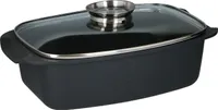 alpina Bräter mit Glasdeckel und Aromaknopf, 5,5 Liter, Schwarz, für Dämpfen und Braten
