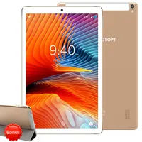 YOTOPT Tablets 10 Zoll (25.6 cm) mit Hülle, Octa-core, Android 10.0, 64GB, 4GB RAM, 4G Dual SIM, WIFI/Bluetooth, GPS, Type-C/SD, Farbe: Gold