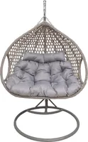 Hängesessel mit Gestell für 2 Personen, Hängestuhl mit Kissen, Hängeschaukel Sessel Outdoor, Hängekorb 2 Personen, Polyrattan Korbhängesessel Grau