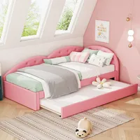 okwish Schlafsofa Daybett 90x200cm mit Ausziehbarem Unterbett 80x190cm, Tagesbett Kinderbett Jugendbett mit Lattenrost aus Holz(Ohne Matratze)- Rosa