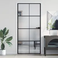 vidaXL Drzwi wewnętrzne slim czarne 93x201,5 cm szkło hartowane i aluminium