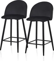 CLIPOP Barhocker 2er Set, Samt Bistrohocker mit Fußstütze, für Bar, Schwarz