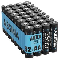 ABSINA 32x Akku AA wiederaufladbar 2900 - NiMH AA Akkus mit 1,2V & min. 2650mAh - Aufladbare Batterien AA